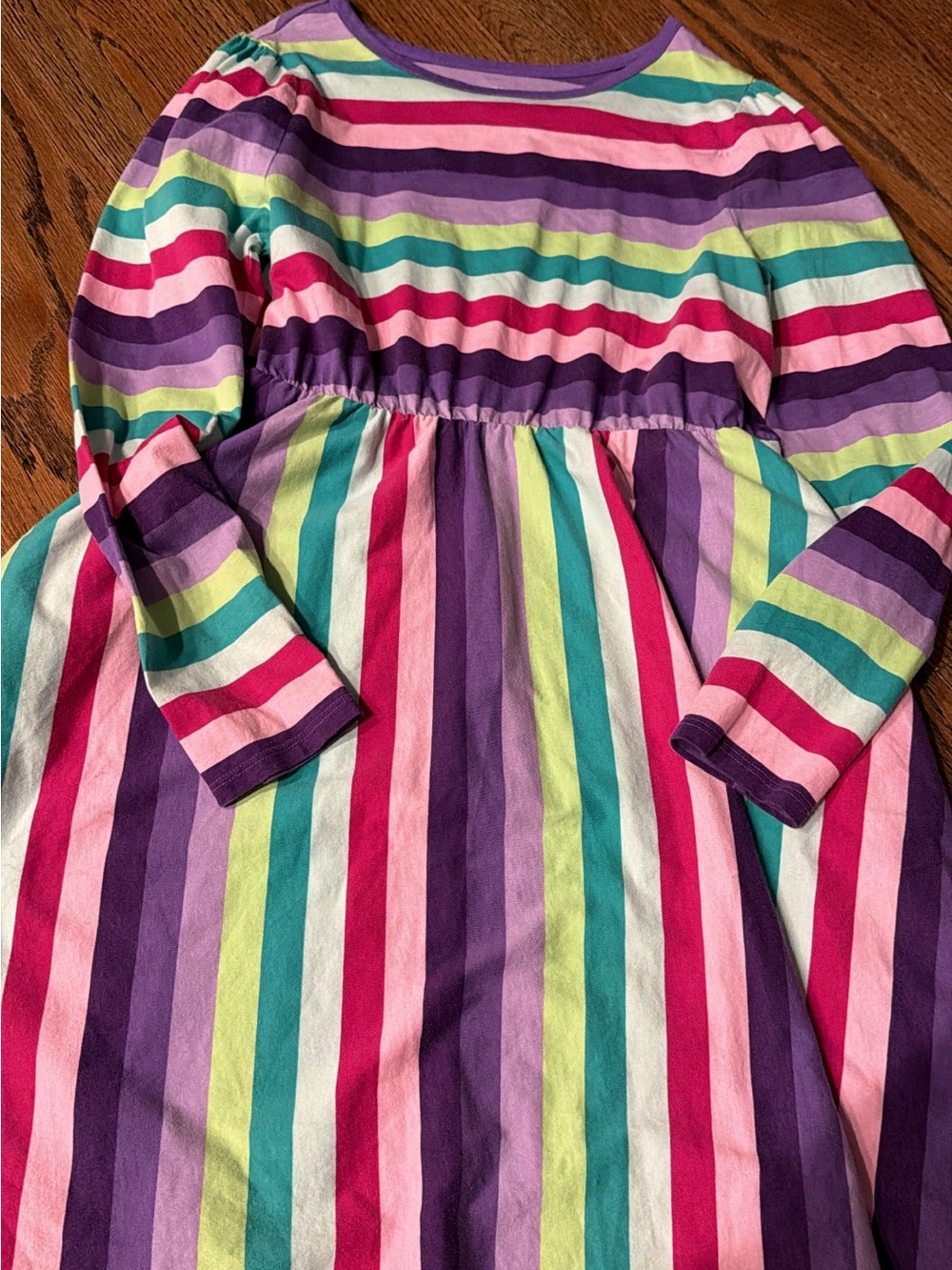 Lands end Colorful rainbow Striped Long Sleeve cotton Dress sz 14